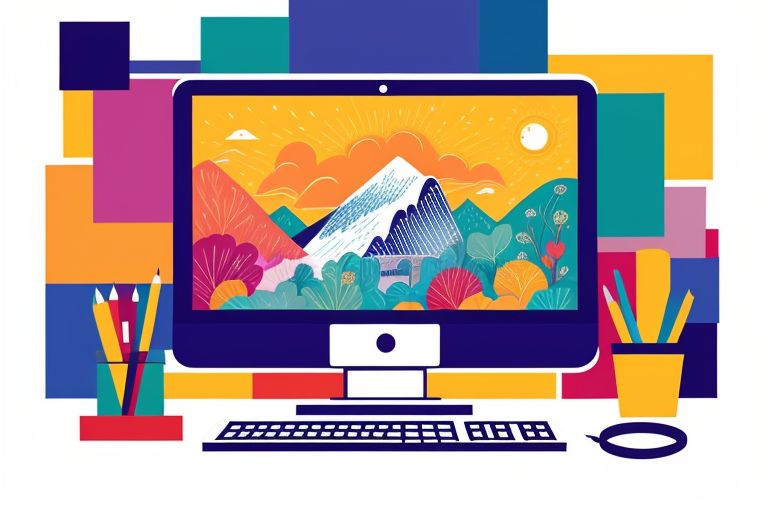 drawing of a computer screen on a desk